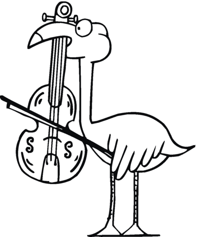 Flamingo Plays Viola Coloring Page